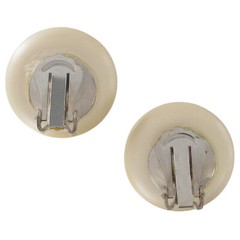 Laguna Domed Round Plain Cream Button Disc Clip On Earrings 7/8″ Vintage