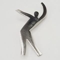 Modern Abstract Dancer Brooch Silver Tone Minimalist Silhouette 1990s Figure Pin