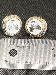 VTG CORO Signed White Enameled antique car Gold Tone Screw Back Earrings 0.9Inch