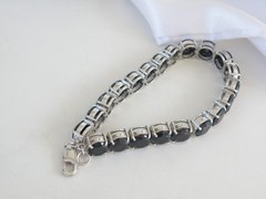 Sterling Silver 925 Natural 50tcw Black Spinel Tennis Bracelet 8″