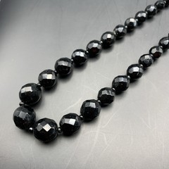 Long Black Glass Bead Necklace Graduated 36 In Shiny Faceted Look Beaded Vintage