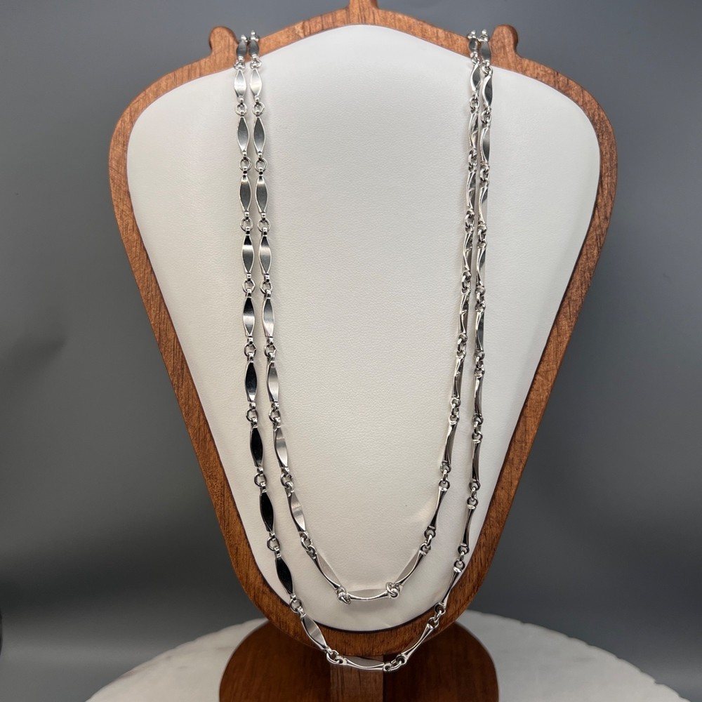 Vintage Monet Silver Tone Rope Necklace Station Chain Signed 56 Inch Long Opera