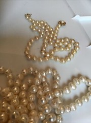 Vintage 24″ Strand Cultured 4.4 MM Pearls Necklace 14k Gold Clasp/Pearl Inset