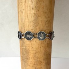 VTG Siam Sterling Silver 925 Niello Black Enamel Panel Bracelet 6.75″