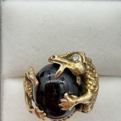 Vtg Estate 14k Yellow Gold Serpent Ring Alligator Dragon Diamond Eye 10.89gr