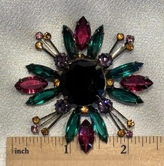 Vintage Maltese Cross Multicolor Round and Marquise Cut Rhinestones