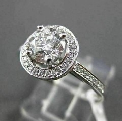 ESTATE .99CT DIAMOND 18K WHITE GOLD HALO 3D SOLITAIRE ENGAGEMENT RING AMAZING!