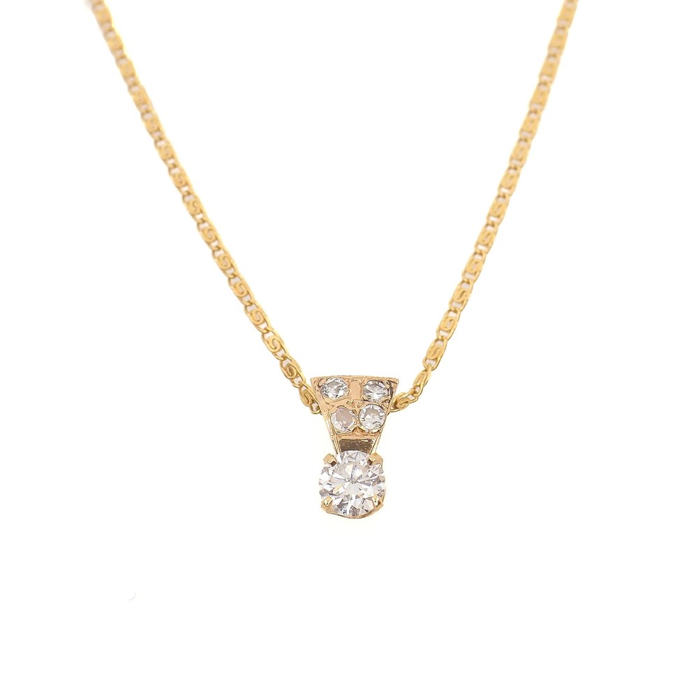 Vintage 1960s 14K Yellow Gold White 0.7 cttw Diamond Choker Pendant 16″ Necklace