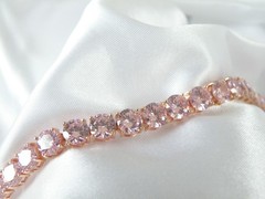 Vintage Sterling Silver 925 RoseGold on Large Pink Gemstone Tennis Bracelet 7.5″