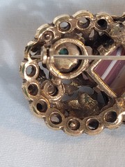 Vintage Ivy leaves gold tone w/stones Victorian revival brooch 2″