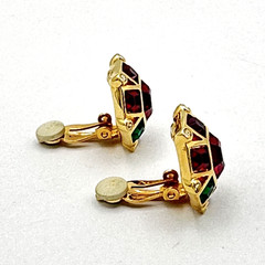 SWAROVSKI vintage earrings – hexagon clip-ons – gold & jewel-tone crystals swan