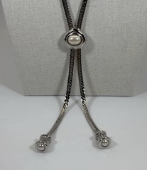 Rare Monet Slide Necklace Silver Tone Tassel Textured Metal Adjustable Size Bolo