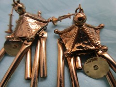 1950s 1960s JAPAN Signed Dangle Tassel Pagoda Filigree Earrings Vintage Antique
