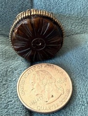 BARSE Carved Brown Stone Flower Statement Ring Size 7 Brass Thailand