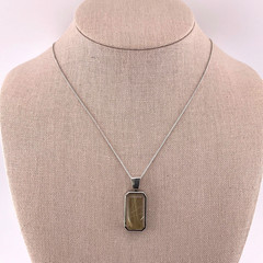 Vtg Golden Straw Rutilated Quartz Pendant Sterling Silver Necklace Box Chain 24”