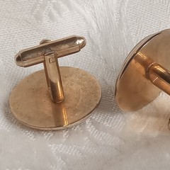 Vintage Mother of Pearl monogram H Button style Goldtone 1in Cufflinks