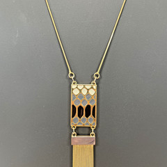 Foxy Made in Canada Gold Tone Multi Color Enamel & Fringe Pendant & Earrings Set