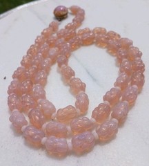 ANTIQUE MOLDED BERRY OPAL MILKY PINK OPALINE GLASS BEAD FLAPPER NECKLACE SET 3ft