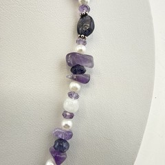 Sajen Necklace Amethyst Pearl Purple White Sterling Silver 925 Beaded Artisan