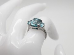 Designer $12,000 13ct Natural 3 Stone Blue Zircon Platinum Wedding Ring Band 9g