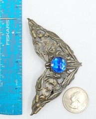 Silver Plated Art Nouveau Fairy Wing Blue Stone Sash Pin