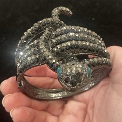 Vintage Black Rhinestone Snake Wrap Around Bracelet Hinged One Size Fits Most