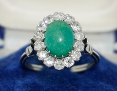 Antique Platinum Turquoise Diamond Halo Ring