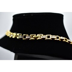 Vintage Crystal Linked Chain Collar Necklace Square Rhinestone 19.5″ 1980s Bin5