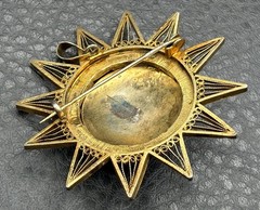 VTG 800 Silver Large 2+” Vermeil Ornate Celestial Star Burst Brooch Pendant