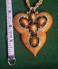 Vintage SIGNED JOMAZ Statement Pendant Gold Tone Necklace Faux Tortoise Cabochon