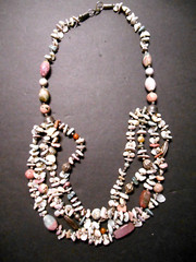 VTG Multi-Strand Polished Semi-Precious Stones, Shells, Silver Bead Necklace