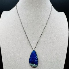 Cobalt Blue Statement Pendant Necklace Set Peacock Brooch Earrings Art Deco Look