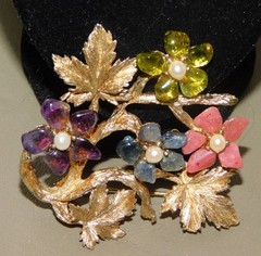 VINTAGE Signed ORIGINAL SWOBODA FLOWER BROOCH MULTI-STONE 2 1/2″ x 2 1/2″
