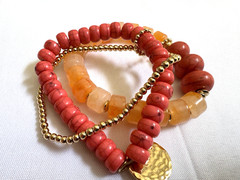 Vintage costume jewelry lot Faux Turquoise Coral Resin Plastic Bead Necklace Set
