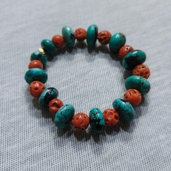 Natural Turquoise Coral Beads Bracelet Handmade Gemstone Stretch Jewelry