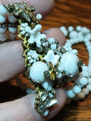 Vintage Early Signed Laguna 2-Strand Wired Center Wht Glass Rhinestone Necklace