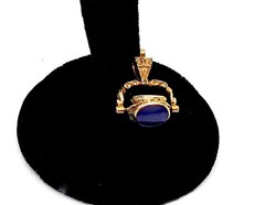 SMALL VINTAGE CARVED 10K GOLD THREE STONE SPINNER WATCH FOB,PENDANT,CHARM