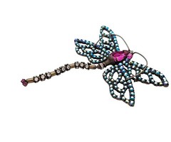 Bauer Dragonfly Brooch Pink, Blue AB Rhinestone Articulated Pin Signed, J595