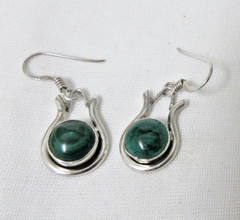 Vintage Sterling Silver Malachite Dangle Pierced Earrings
