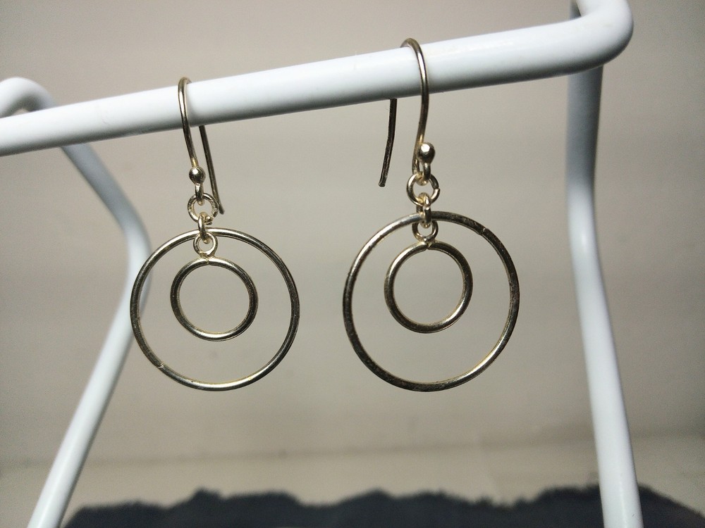 Vintage 925 Silver Double Hoop Dangle Wire Earrings
