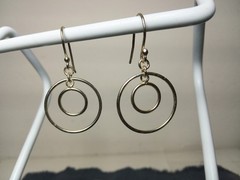 Vintage 925 Silver Double Hoop Dangle Wire Earrings