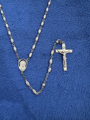 Sterling Silver 925 Fluted Rosary Bead Necklace, 32in Long, 26g