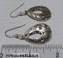 Vintage Sterling Silver Jezlaine Floral Scrolled Open Teardrop Dangle Earrings