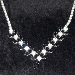 designer B David Rhinestone Necklace vtg black Clear and silver Signed Bridal