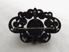 Vintage REGENCY Japanned Jet Black Rhinestone Pin Pendant Brooch Signed Mourning