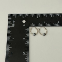 Vintage 925 Sterling Silver Small Huggie Hoop Earrings Hematite Stone