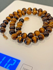 Vintage Chinese Export Hand Knotted Tiger ‘s Eye 11-12 mm Heavy Beaded Necklace