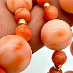 VTG Angel Skin Coral Necklace 36in Carved White Chinese Puzzle Ball 11mm OOAK