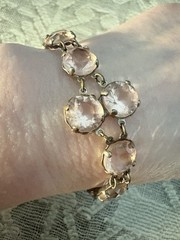 Antique Victorian Baby Pink Paste Bracelet Mixed Metals 7 Inches
