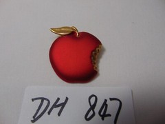Vintage Signed Tora Tona Red bitten 1.75 inch Apple Brooch Pin
